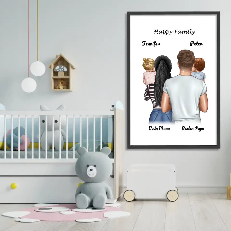Personalisiertes Poster - Mama Papa (1-4 Kinder)