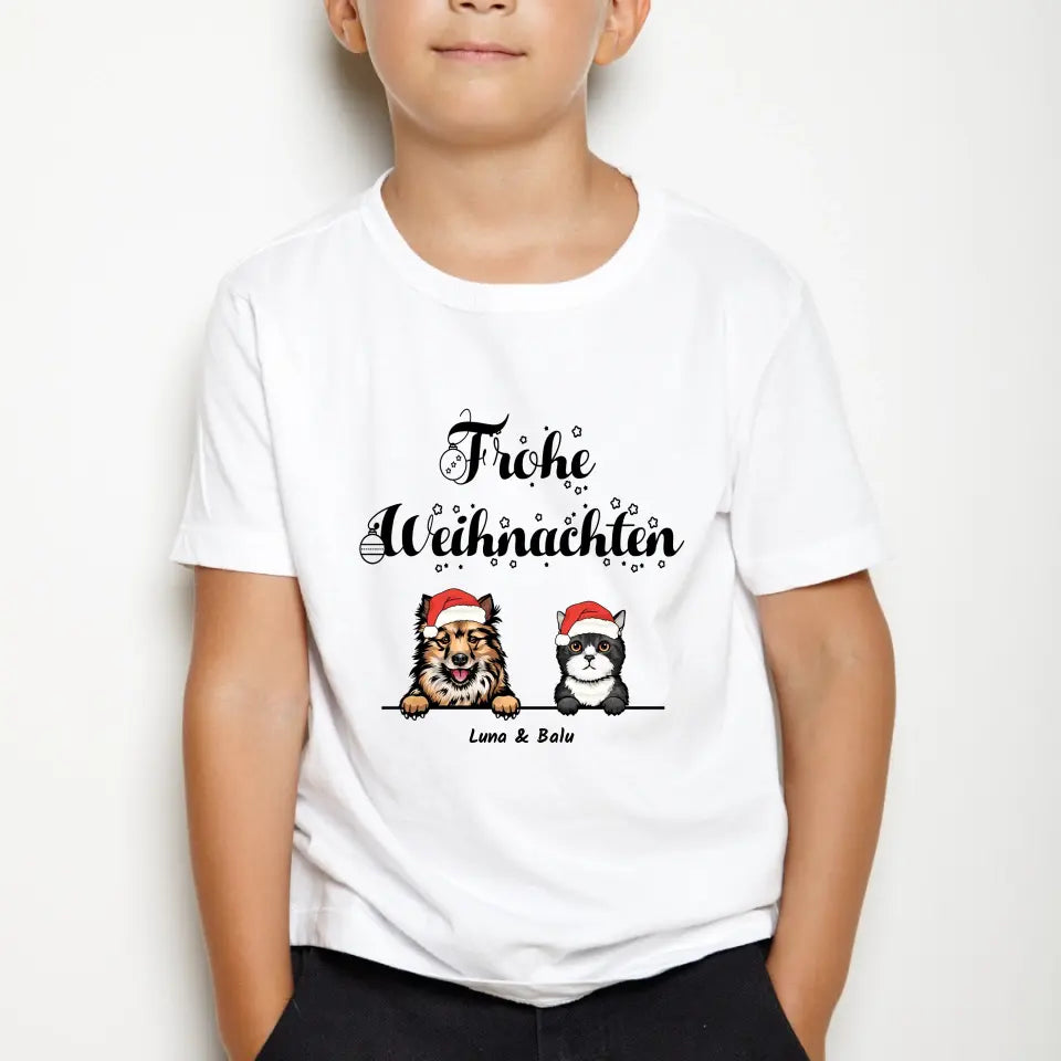 Tierische Weihnachtsgrüsse - Personalisiertes Kinder T-Shirt