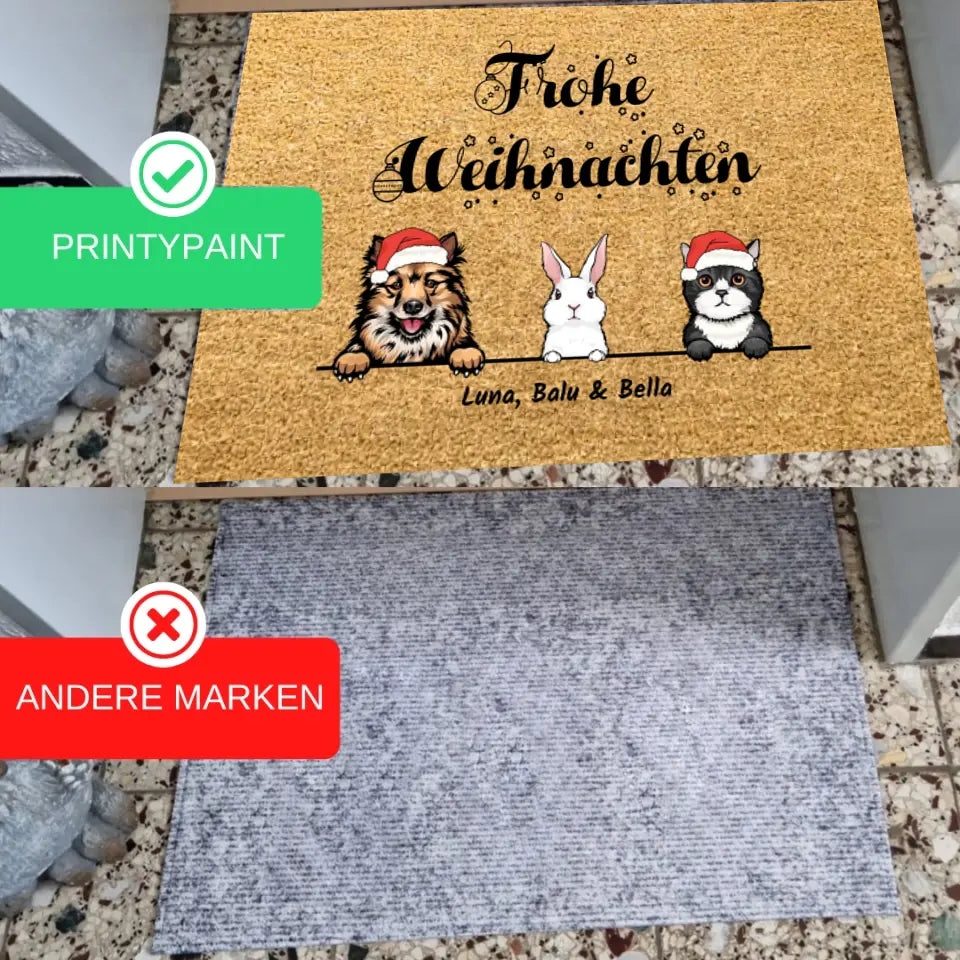 Animal Christmas Greetings - Personalized Doormat