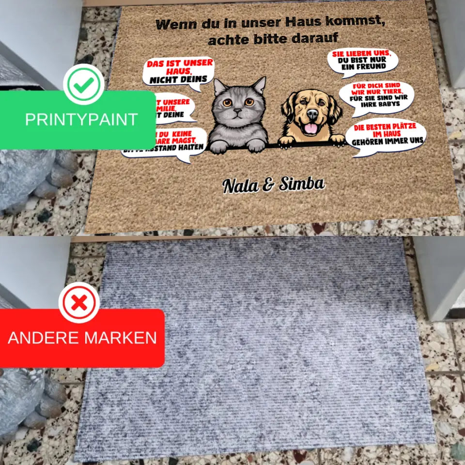 Tierische Willkommensregeln - Personalisierte Fußmatte