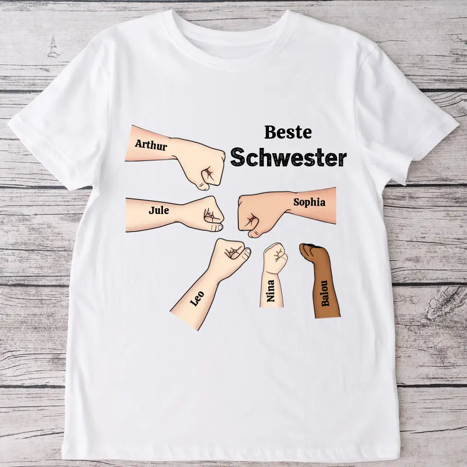 Beste Schwester Faustcheck - Personalisiertes T-Shirt
