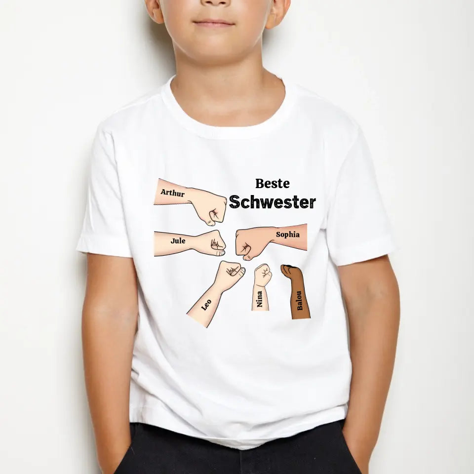 Beste Schwester Faustcheck - Personalisiertes Kinder T-Shirt