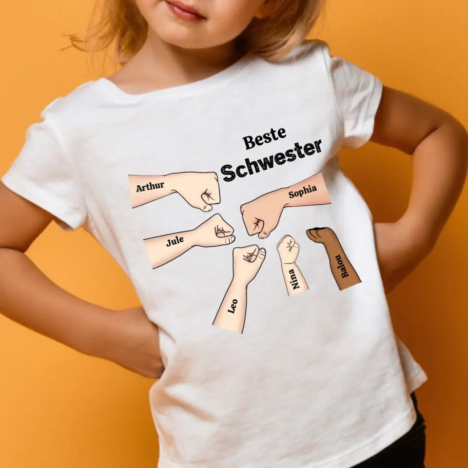 Beste Schwester Faustcheck - Personalisiertes Kinder T-Shirt