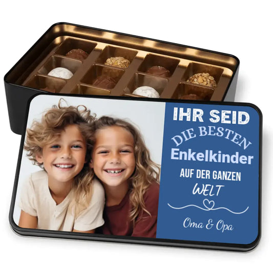 Coffret chocolats avec photo des petits-enfants - Coffret chocolats personnalisé