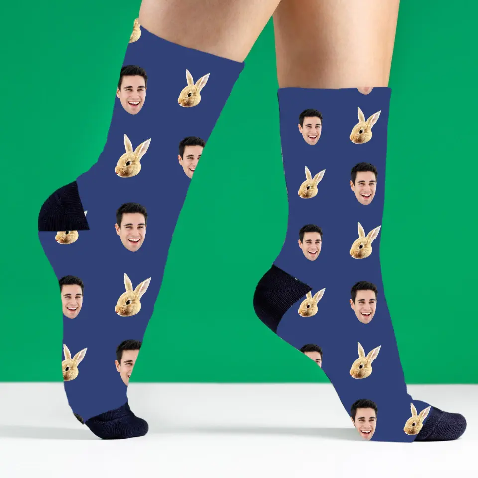 Dein Gesicht auf Socken "Hasenliebe" - Personalisierte Socken