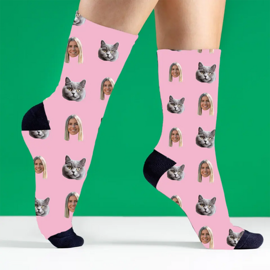 Dein Gesicht auf Socken "Katzenliebe" - Personalisierte Socken