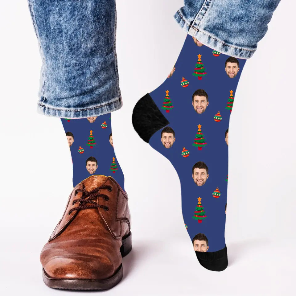 Dein Gesicht auf Socken "Frohe Weihnachten" - Personalisierte Socken