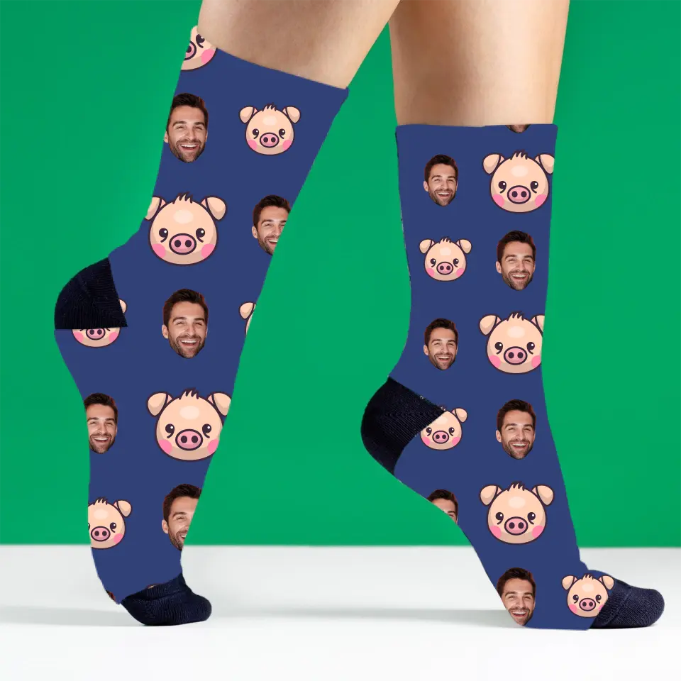 Dein Gesicht auf Socken "Glücksschwein" - Personalisierte Socken