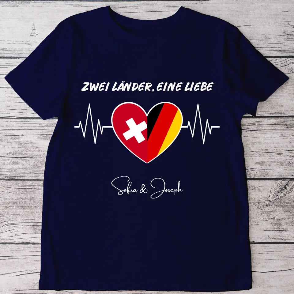 Zwei Länder Herz - Personalisiertes T-Shirt
