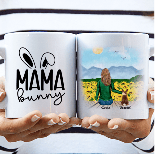 Woman with bunny mug (1-4 bunnies)