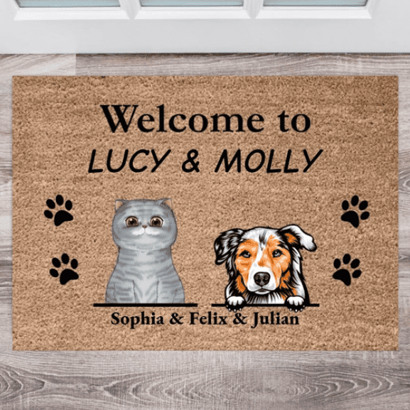 Cat & Dog Personalized Doormat (1-3 Pets)