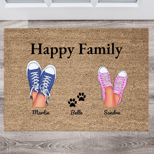 Personalisierte Fußmatte Familie mit Haustier