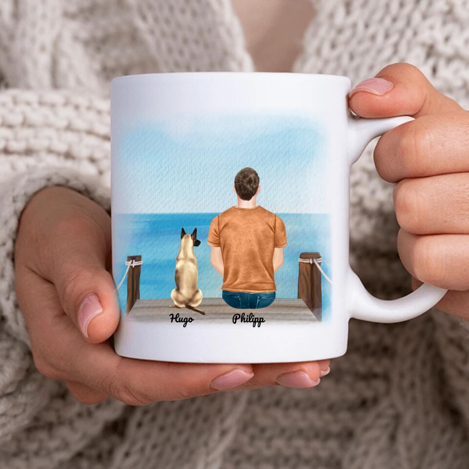 Mann mit Hund Tasse (1-3 Hunde)