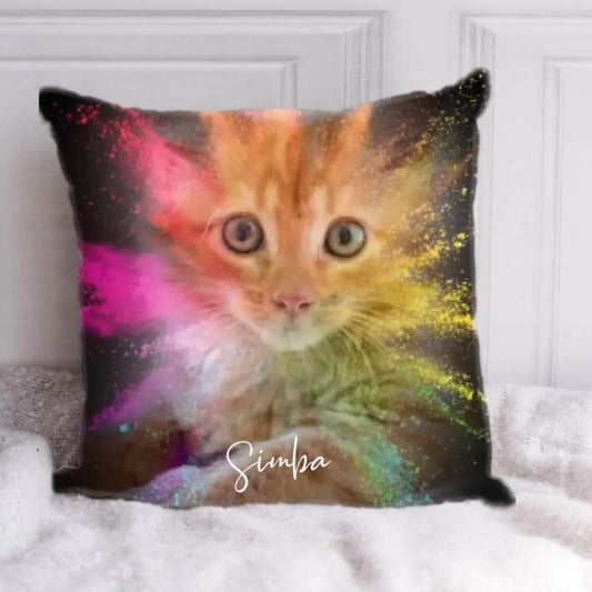 Watercolor Cat Portrait - Personalized Pillow