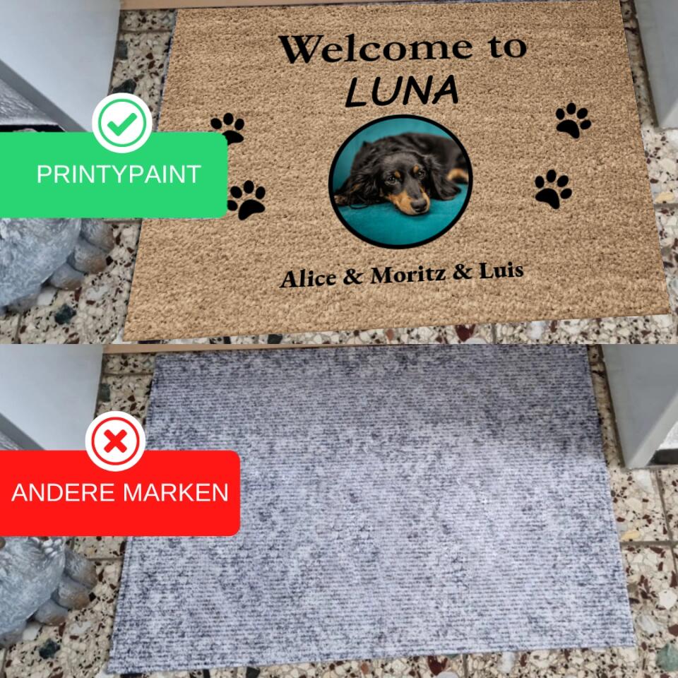 Personalisierte Foto Fußmatte mit Haustier (1-4 Tiere)