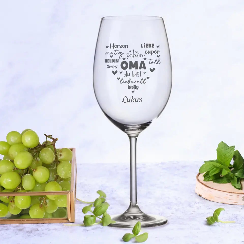 Oma Herz - Personalisiertes Weinglas