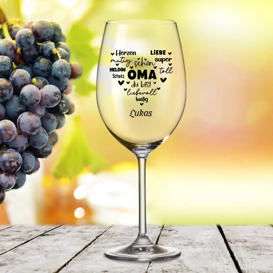 Oma Herz - Personalisiertes Weinglas