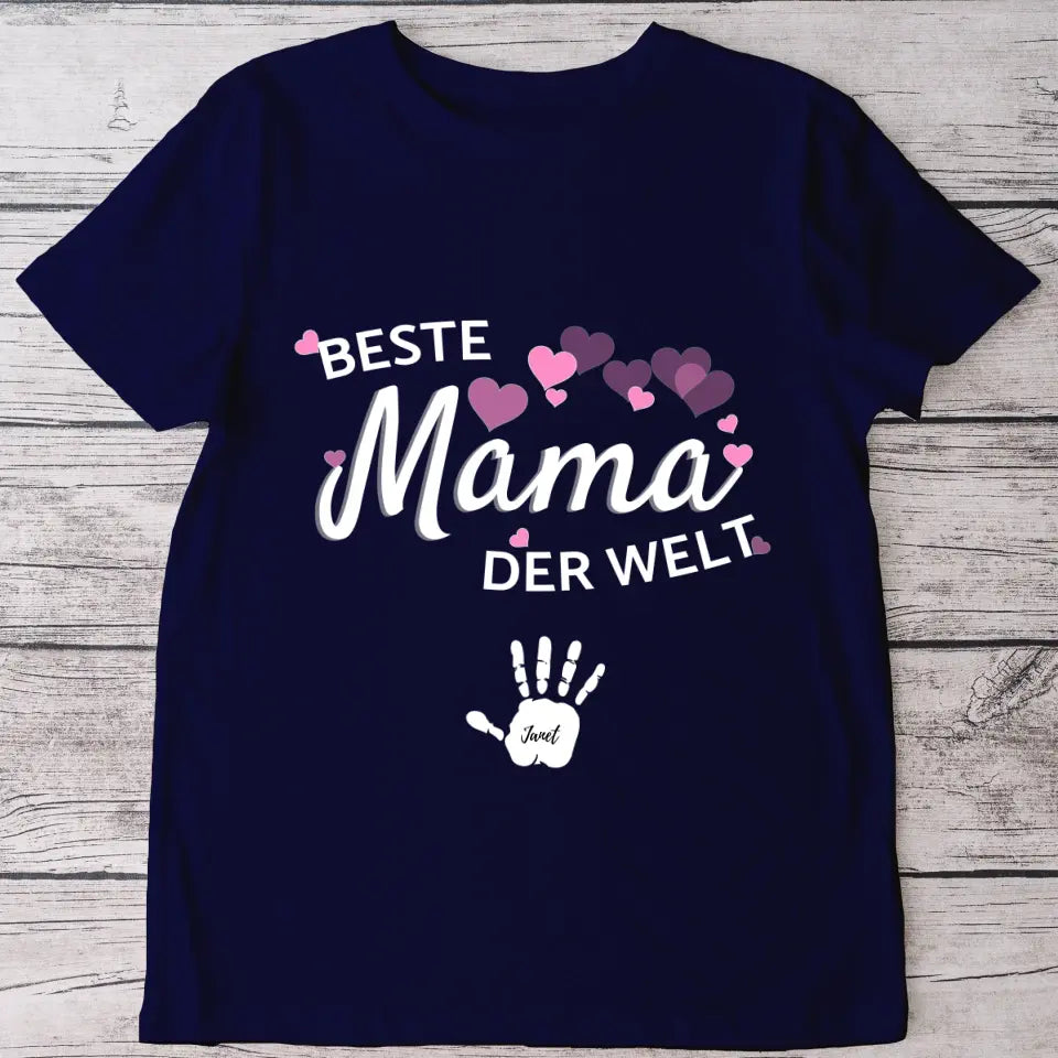 Beste Mama der Welt "Handabdruck" - Personalisiertes T-Shirt