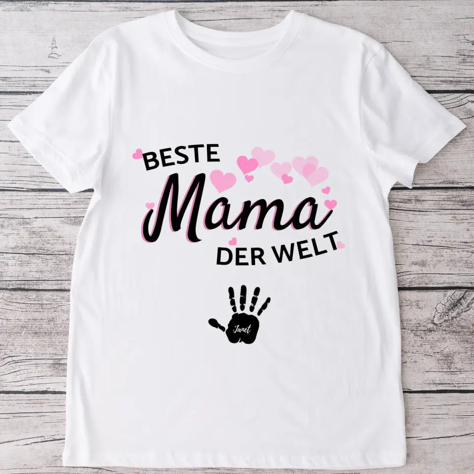Meilleure maman du monde "Handprint" - T-shirt personnalisé