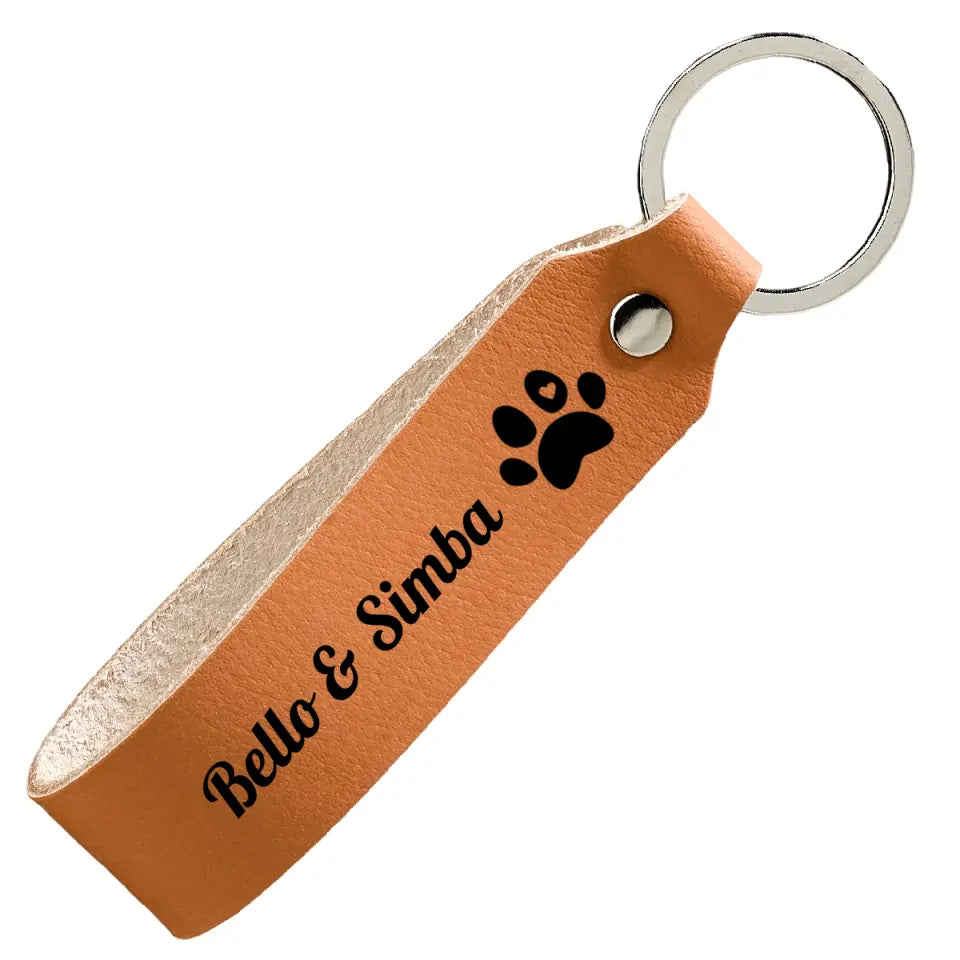 Porte-clés personnalisé en cuir véritable - pattes chien chat