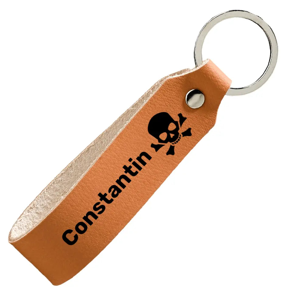 Porte-clés personnalisé en cuir véritable - Tête de mort