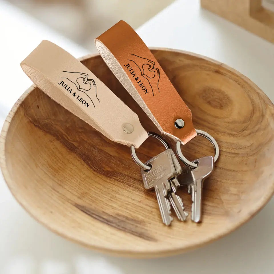 Porte-clés personnalisé en cuir véritable - Couple