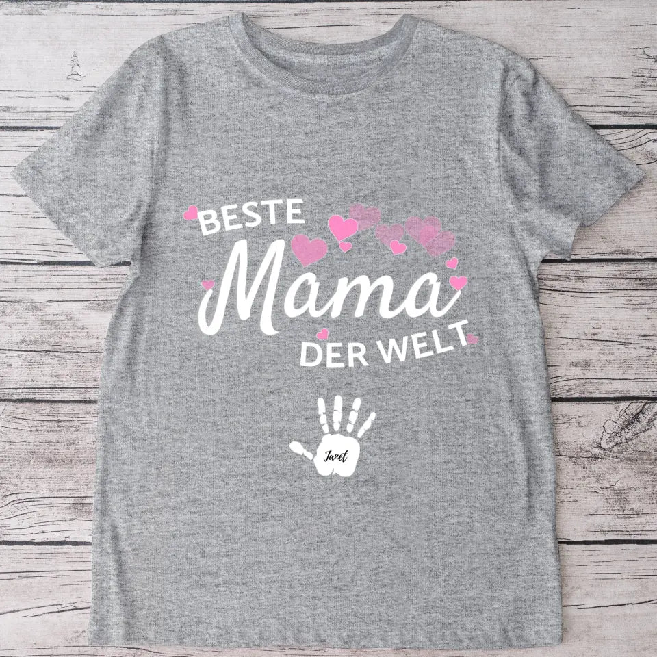 Beste Mama der Welt "Handabdruck" - Personalisiertes T-Shirt